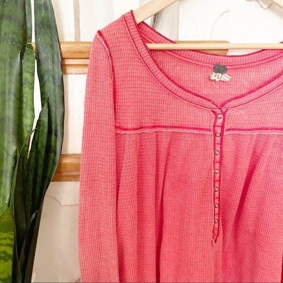 Free People We the Free Kai Henley Thermal Long Sleeve Top in Red Size X-Small - Picture 2 of 6